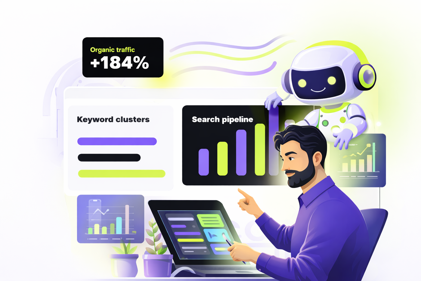 AI powered SEO dashboard showing organic search growth for small businesses